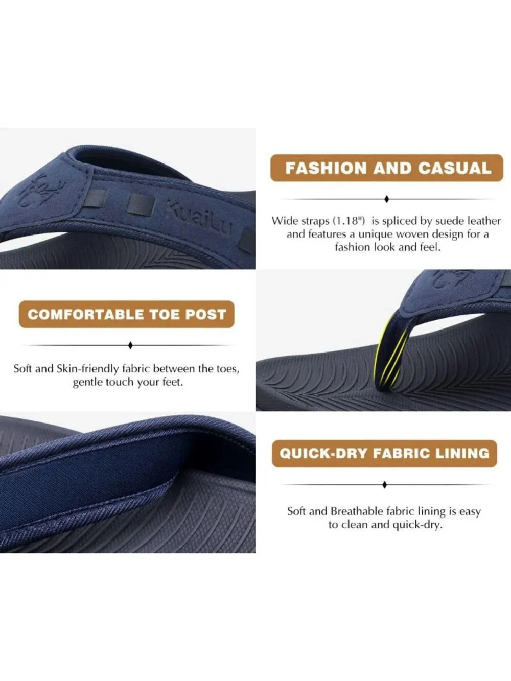 Men's Blue Fashion Arch Support Flip Flops Comfort Orthotic Thong Sandal Shoes